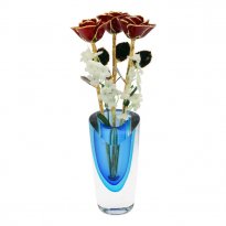 Past, Present, Future 11" Gold Trim Roses in Azure Vase