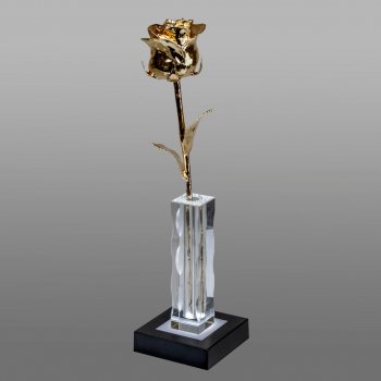 Illuminated 11" 24k Gold Dipped Rose in 5" Crystal Vase