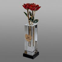 3 Illuminated 11" Trimmed 24k Gold Roses in 8" Personalized Crystal Vase
