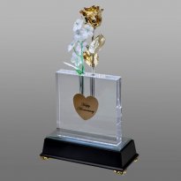 Illuminated 8" 24k Gold Rose in 5" Personalized Crystal Vase