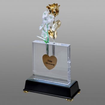 Illuminated 8" 24k Gold Rose in 5" Personalized Crystal Vase