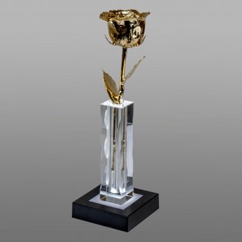 Illuminated 8" 24k Gold Rose in 5" Cut Crystal Vase