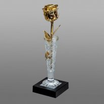 Illuminated 8" 24k Gold Rose in 6" Crystal Mini Rose Vase