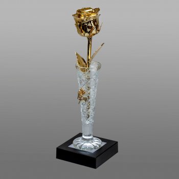 Illuminated 8" 24k Gold Rose in 6" Crystal Mini Rose Vase