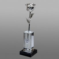 Illuminated 8" Platinum Rose in 4.5" Personalized Crystal Vase