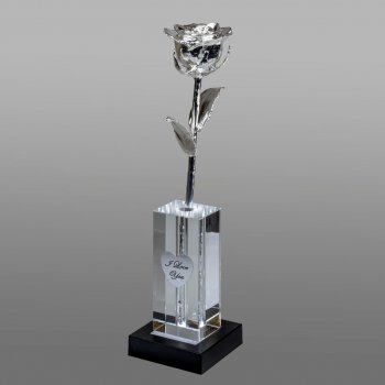 Illuminated 8" Platinum Rose in 4.5" Personalized Crystal Vase