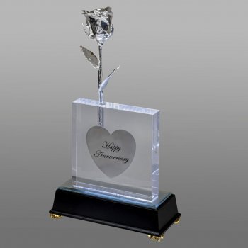 Illuminated 8" Platinum Rose in 5" Personalized Crystal Vase