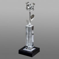 Illuminated 8" Platinum Rose in 5" Cut Crystal Vase