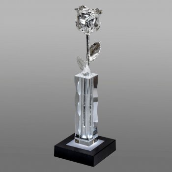 Illuminated 8" Platinum Rose in 5" Cut Crystal Vase