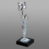 Illuminated 8" Platinum Rose in 6" Crystal Mini Rose Vase