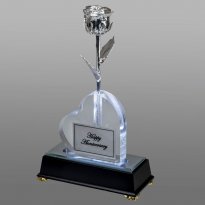 Illuminated 8" Platinum Rose in Personalized Heart Vase