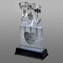 3 Illuminated 8" Platinum Roses in 5" Personalized Crystal Vase