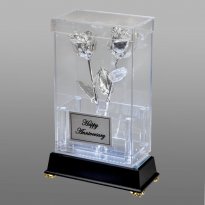 2 Illimuniated 8" Platinum Roses in Custom Display Case