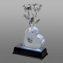 2 Illuminated 8" Platinum Roses in Personalized Heart Vase