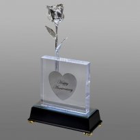 Illuminated 8" Silver Rose in 5" Personalized Crystal Vase