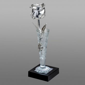 Illuminated 8" Silver Rose in 6" Crystal Mini Rose Vase