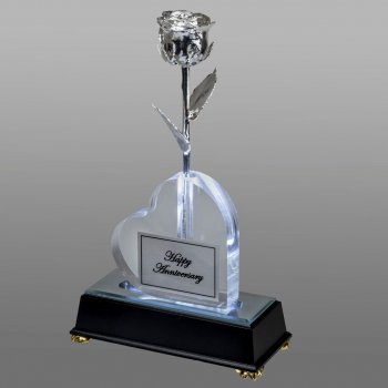 Illuminated 8" Silver Rose in Personalized Heart Vase
