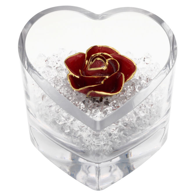 Preserved Rose Bloom in Crystal Heart Bowl