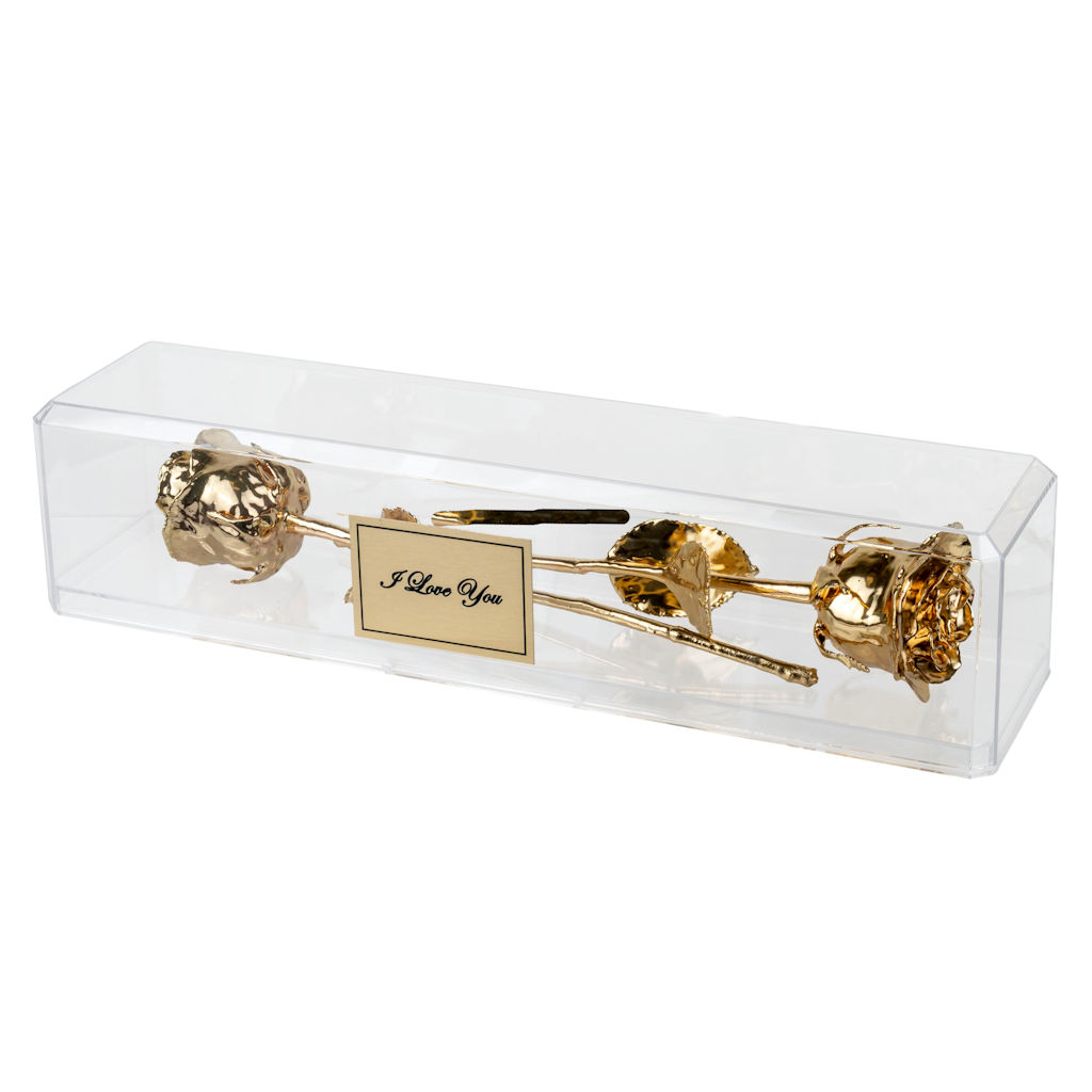 2 Gold Dipped Roses in Personalized 50th Anniversary Museum Case
