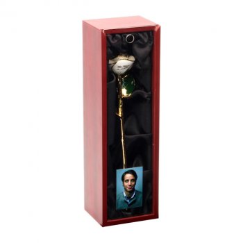 Personalized Memorial Rose in Rosewood Case with Photo