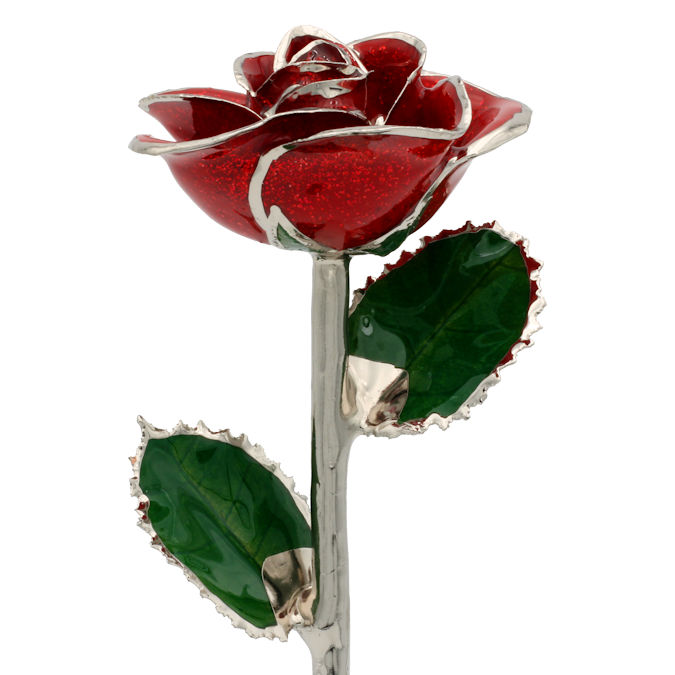 11in. Platinum Trimmed Red Sparkle Rose
