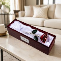 Trimmed Silver Rose in Rosewood Display Case
