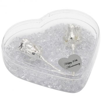 25th Anniversary Silver Roses in Personalized Heart Case