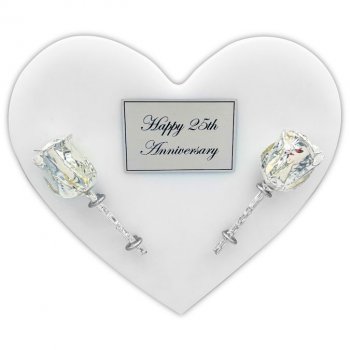 Personalized 25th Anniversary Gift: Silver Roses on Heart Plaque
