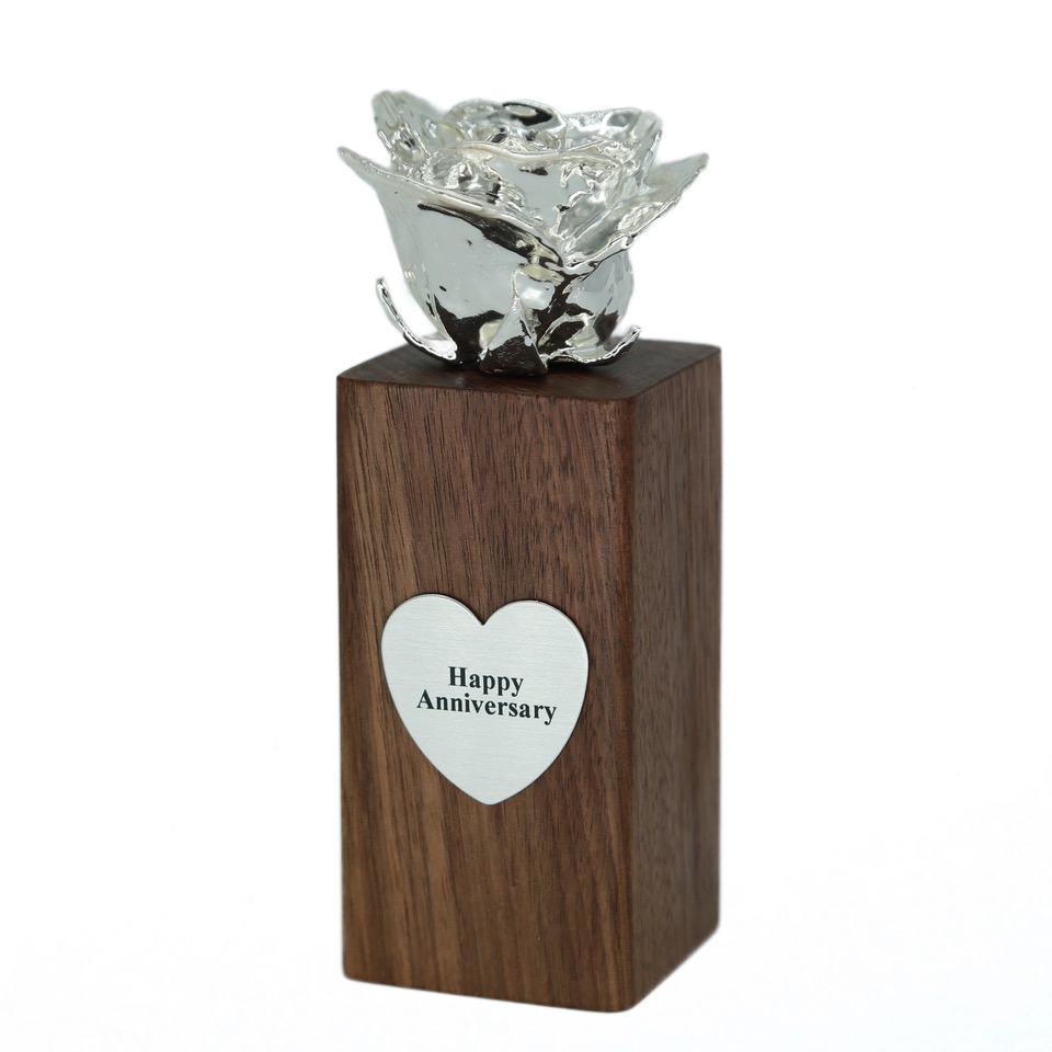 Silver Rose Bloom in Personalized Walnut Vase
