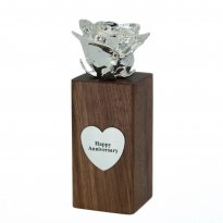 Silver Rose Bloom in Personalized Walnut Vase