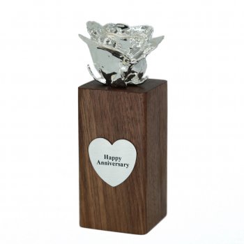 Silver Rose Bloom in Personalized Walnut Vase