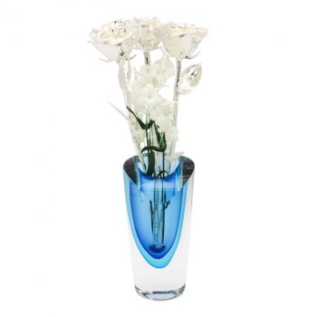 Past, Present, and Future 11" Silver Roses in Azure Vase