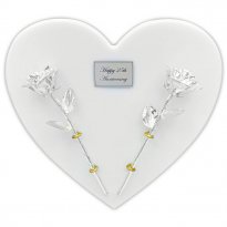 25th Anniversary Gift: All Silver Roses on Heart Plaque