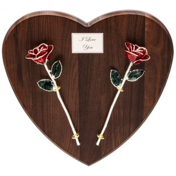 2 Silver Trimmed Roses on Personalized Heart Plaque