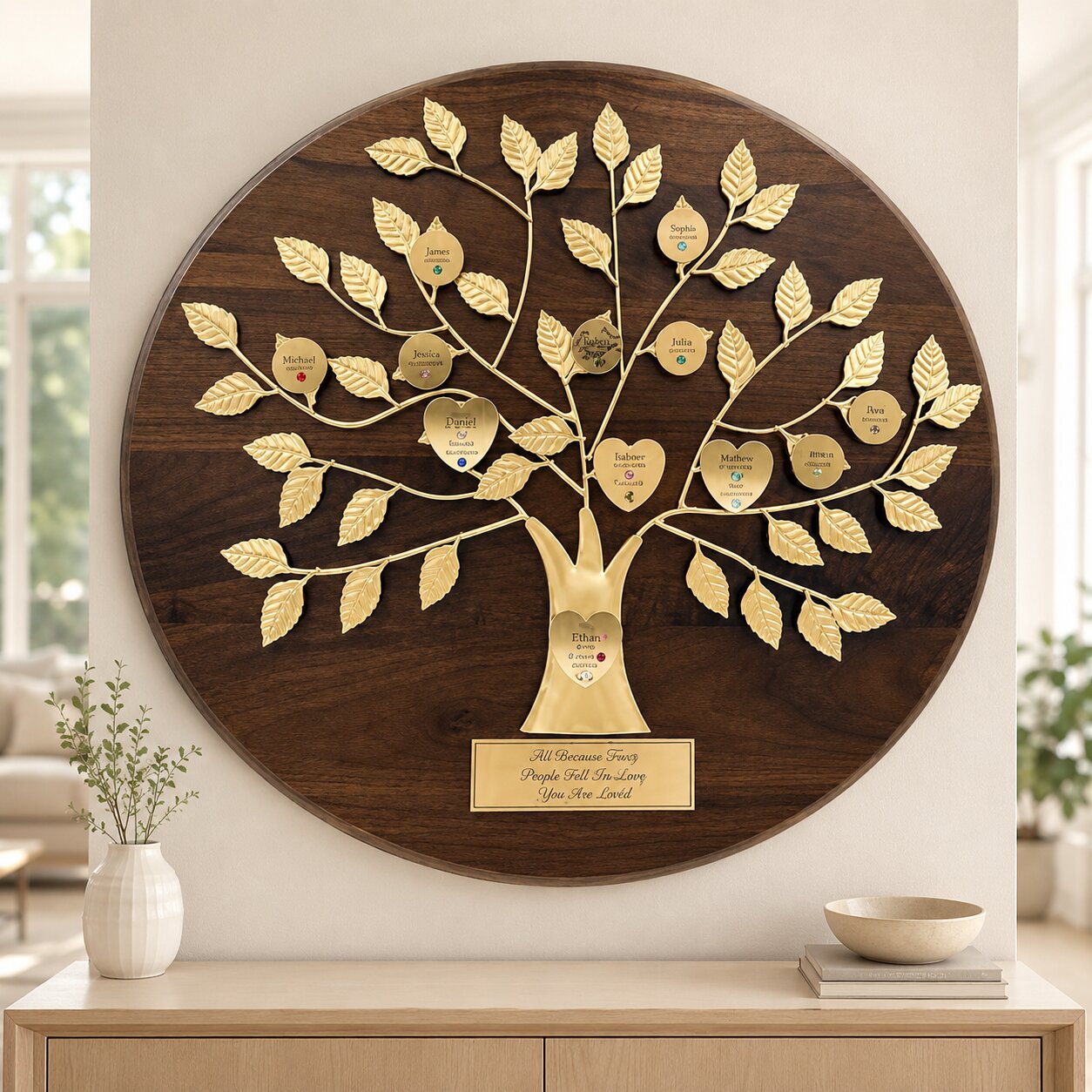 50th Anniversary Gift: Engraved Gold Family Tree on White Plaque