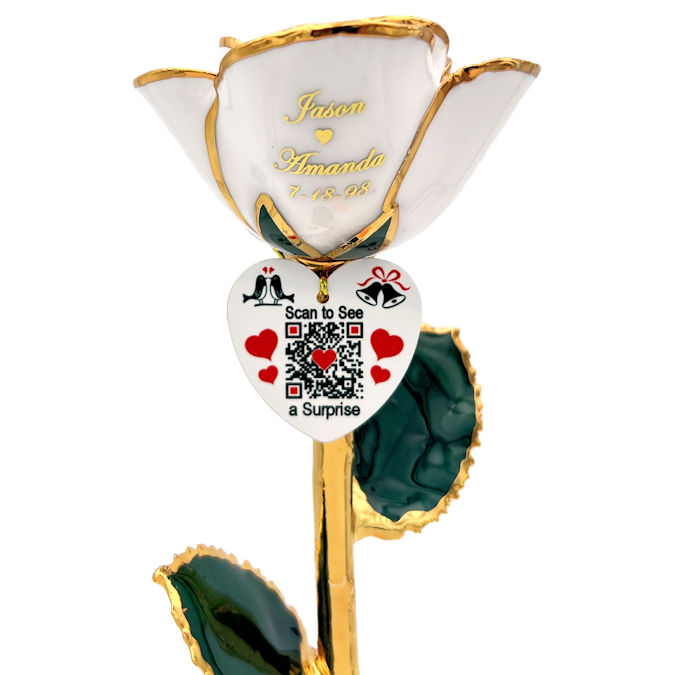 11" Personalized Wedding or Anniversary Rose & Video, Photo QR Code Heart