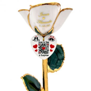 11" Personalized Wedding or Anniversary Rose & Video, Photo QR Code Heart