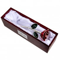 Trimmed Silver Rose in Rosewood Display Case