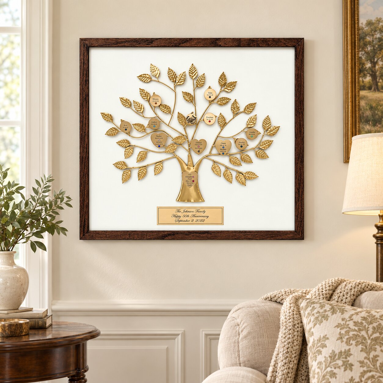 Engraved 50th Anniversary Gift Gold Heart Family Tree Frame