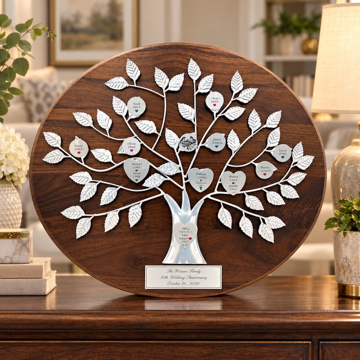 White Personalized Silver Family Tree Plaque 20th/25th Anniversary Gift