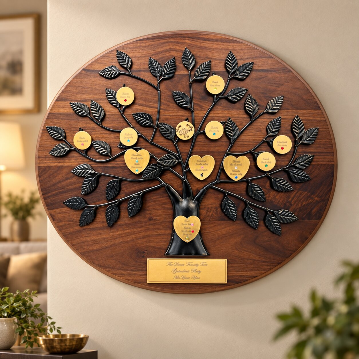 Personalized Anniversary Family Tree: Oval Plaque with Black Tree