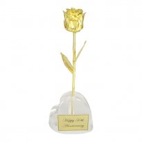 50th Anniversary Gift: 11" 24k Dipped Rose in Heart Vase