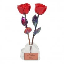 7th Anniversary Gift: 2 11" Copper Roses in Heart Vase