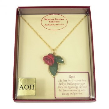 24k Gold Alpha Omicron Pi Greek Letters Mini Rose Pendant
