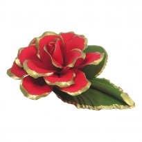 Capodimonte Porcelain Rose with Gold Trim on Leaf