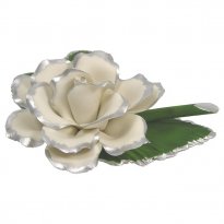 Capodimonte Porcelain Rose with Silver Trim on Leaf