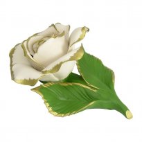 Capodimonte Porcelain Rose with Gold Trim on 2 Leaves