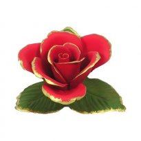 Capodimonte Porcelain Rose with Gold Trim on 3 Leaves