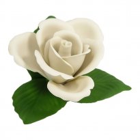 Capodimonte Porcelain Rose on 3 Leaves