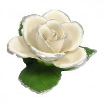 Capidomonte Porcelain Rose with Silver Trim on 3 Leaves